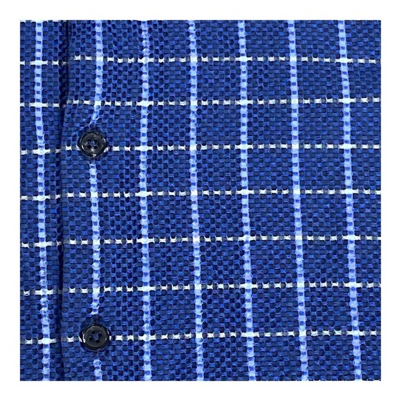 Fredrick Martin Shirt Mens M Cotton Blue Plaid Textured Embroidered Logo Pocket - Picture 10 of 16
